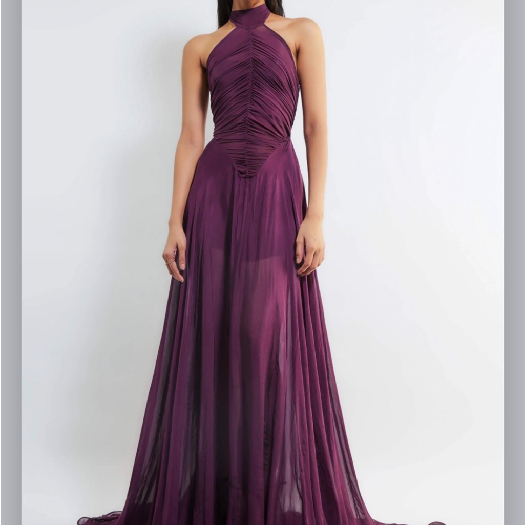 Fuchsia Halter Black Tie Dress